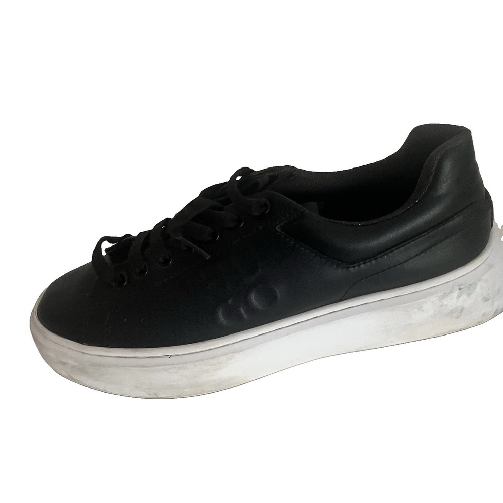 HUGO by Hugo Boss Men's Black Leather Sneakers EU 42 US 9 White Sole - Picture 6 of 14